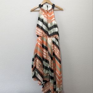 Jessica Simpson Handkerchief Halter Dress, Orange / Black / Gray / White